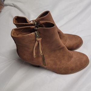 Lane Bryant Brown Faux Leather Ankle Boots Size 11 Double Zipper Excellent Condi